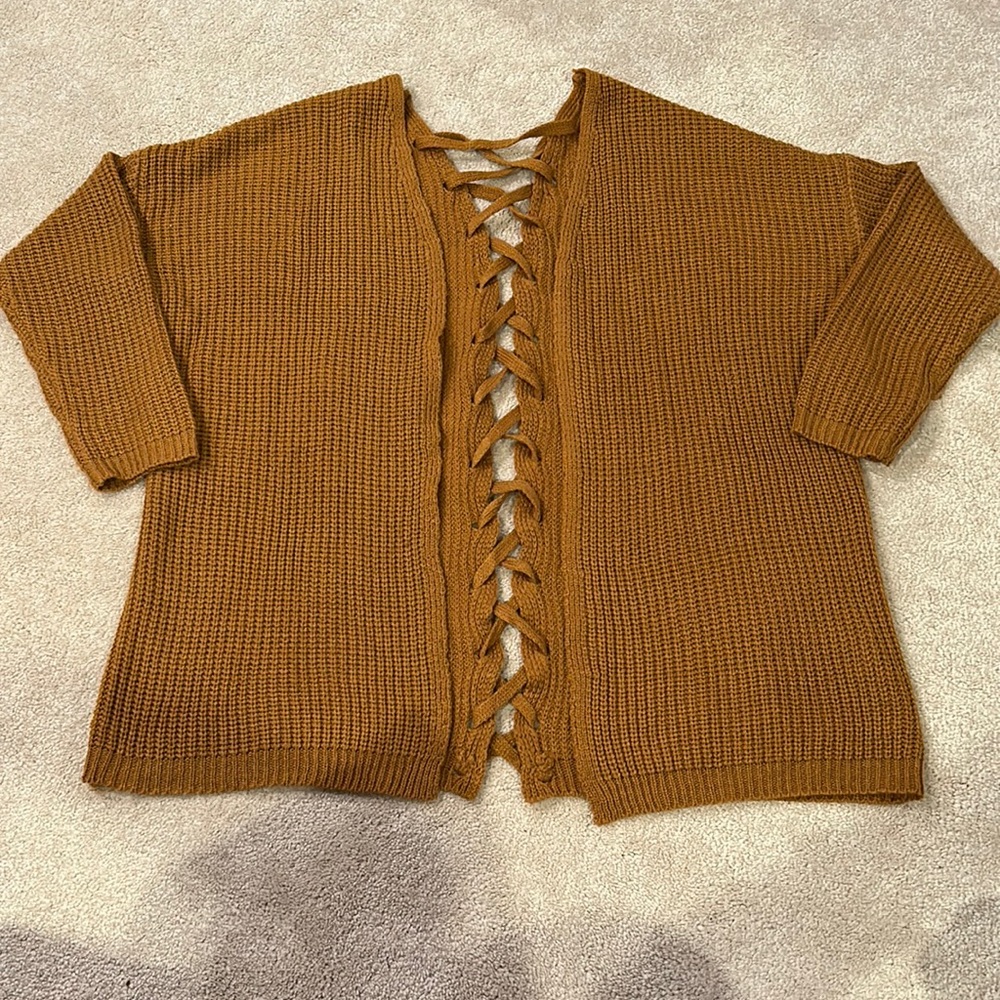 Lace Up Cardigan Sweater